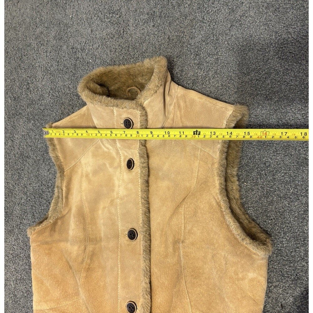 Eddie Bauer Seattle Suede Washable Leather Vest Size S - Tan Button Up Faux Fur - Picture 8 of 10